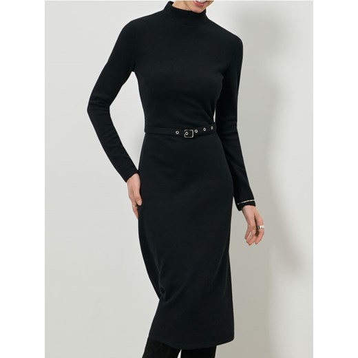 Sinsay - Sukienka midi z bawełną i ozdobnym paskiem - czarny ze sklepu Sinsay w kategorii Sukienki - zdjęcie 187610070