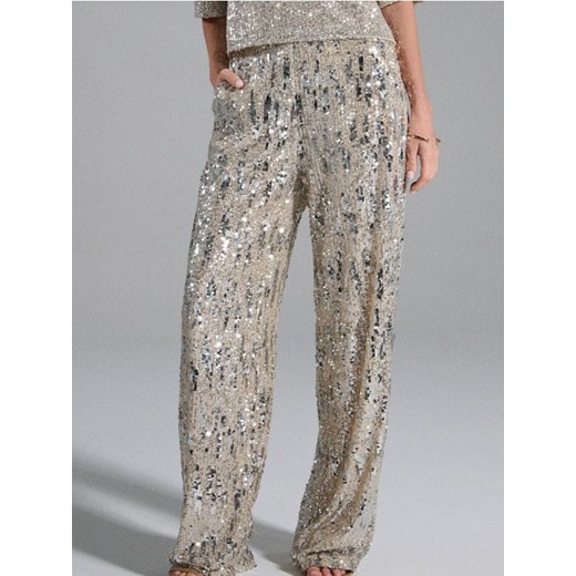 Sinsay - Cekinowe spodnie wide leg - srebrny ze sklepu Sinsay w kategorii Spodnie damskie - zdjęcie 187610072