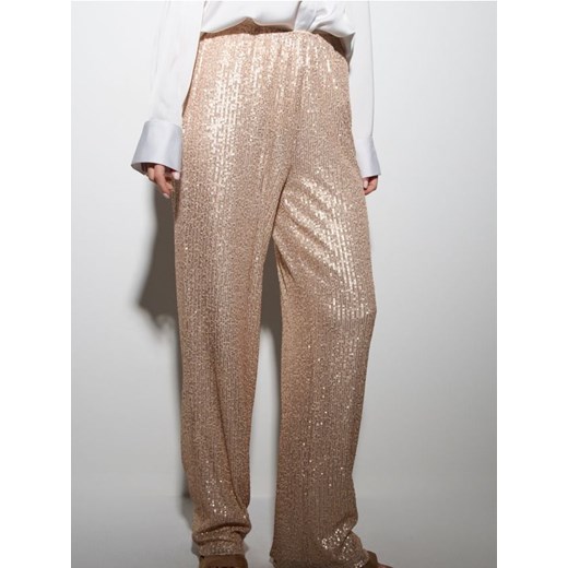 Sinsay - Spodnie wide leg z połyskującymi cekinami - złoty ze sklepu Sinsay w kategorii Spodnie damskie - zdjęcie 187610073