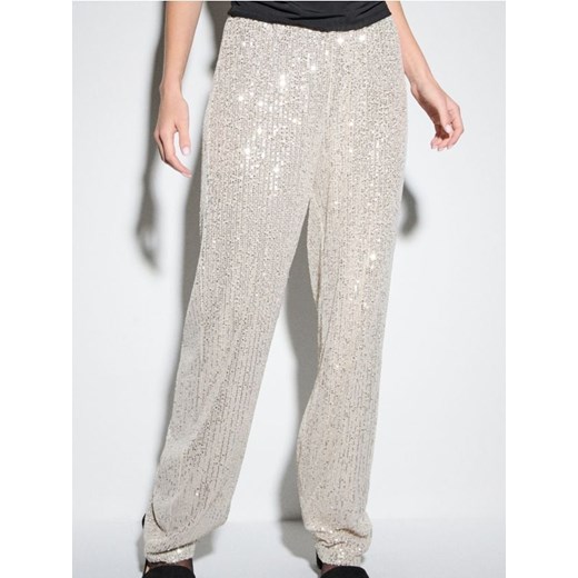 Sinsay - Spodnie wide leg z połyskującymi cekinami - srebrny ze sklepu Sinsay w kategorii Spodnie damskie - zdjęcie 187610074