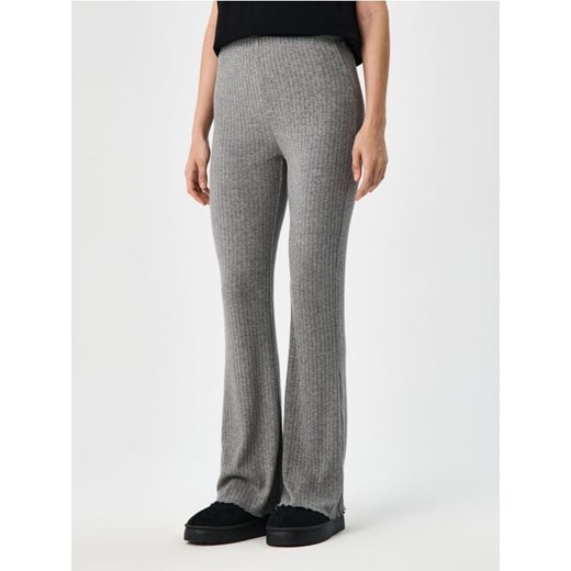 Sinsay - Prążkowane spodnie z szeroką nogawką - szary Sinsay M Sinsay
