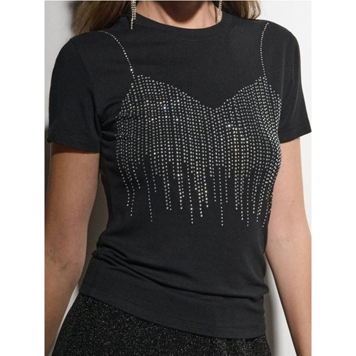 Sinsay - Koszulka z ozdobnymi cyrkoniami - czarny ze sklepu Sinsay w kategorii Bluzki damskie - zdjęcie 187610092
