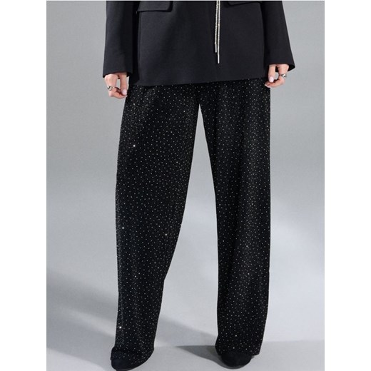Sinsay - Spodnie wide leg z cyrkoniami - czarny ze sklepu Sinsay w kategorii Spodnie damskie - zdjęcie 187610143