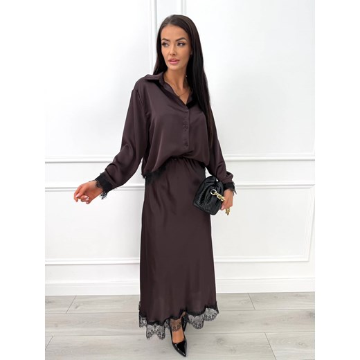 Czekoladowa Satynowa Spódnica z Koronką Modnakiecka.pl 42 ModnaKiecka.pl