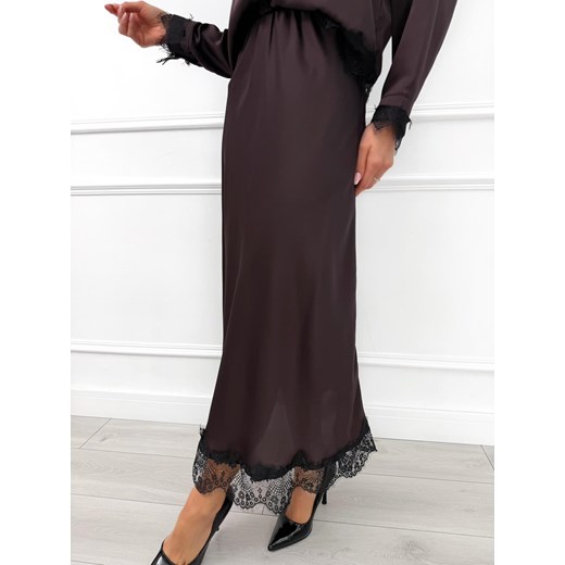 Czekoladowa Satynowa Spódnica z Koronką Modnakiecka.pl 40 ModnaKiecka.pl