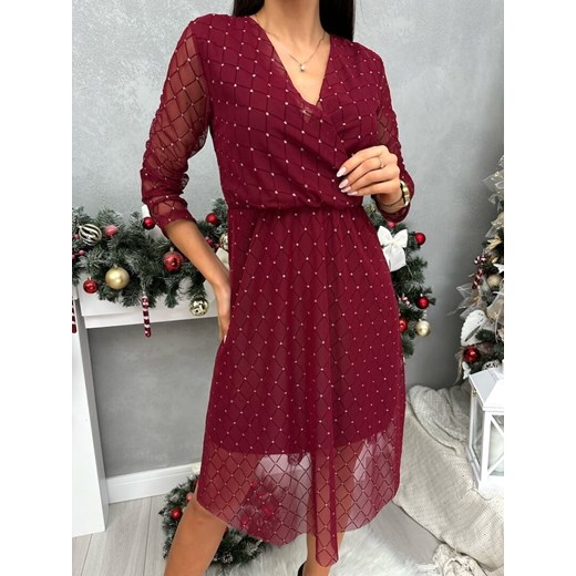 Bordowa Sukienka z Kopertowym Dekoltem ze sklepu ModnaKiecka.pl w kategorii Sukienki - zdjęcie 187610331