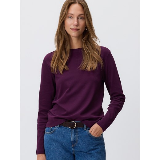Reserved - Longsleeve z merceryzowanej bawełny - ciemnofioletowy ze sklepu Reserved w kategorii Bluzki damskie - zdjęcie 187611080