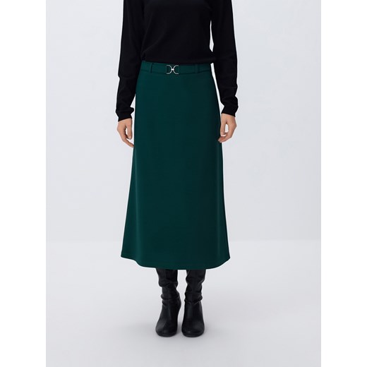 Reserved - Spódnica midi z paskiem - ciemnozielony ze sklepu Reserved w kategorii Spódnice - zdjęcie 187611140