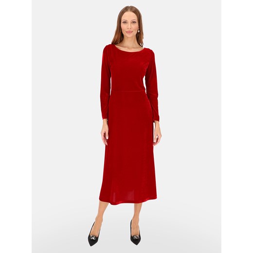 Wizytowa czerwona welurowa sukienka midi L’AF Ampalia ze sklepu Eye For Fashion w kategorii Sukienki - zdjęcie 187612194