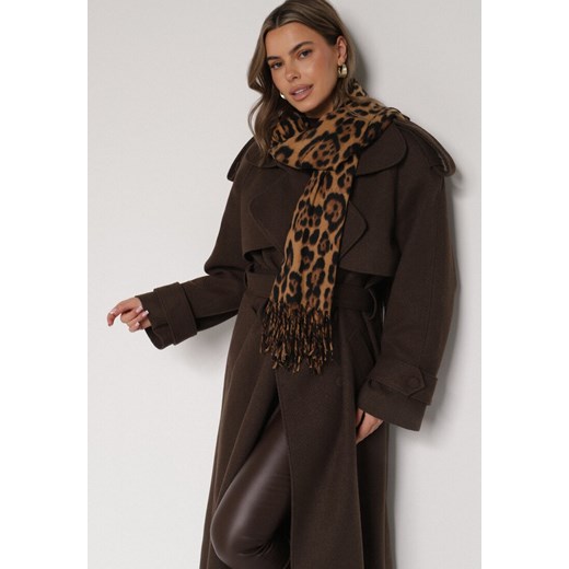 Brązowy Wiskozowy Szalik w Panterkę z Frędzlami Vetivada ze sklepu born2be.pl w kategorii Szaliki i chusty damskie - zdjęcie 187612752