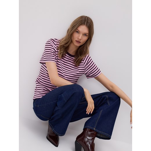 Reserved - T-shirt z bawełny merceryzowanej - ciemnofioletowy ze sklepu Reserved w kategorii Bluzki damskie - zdjęcie 187614061