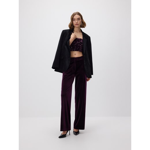 Reserved - Welurowe spodnie - ciemnofioletowy ze sklepu Reserved w kategorii Spodnie damskie - zdjęcie 187614373
