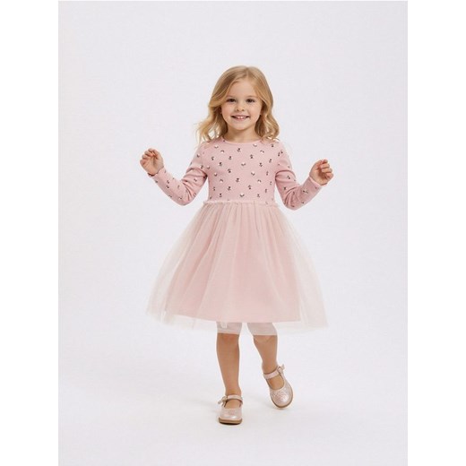 Sinsay - Prążkowana sukienka z tiulem - różowy ze sklepu Sinsay w kategorii Sukienki dziewczęce - zdjęcie 187615353