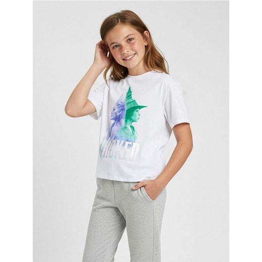 Sinsay - Bawełniana koszulka z nadrukiem Wicked - biały ze sklepu Sinsay w kategorii Bluzki dziewczęce - zdjęcie 187615433