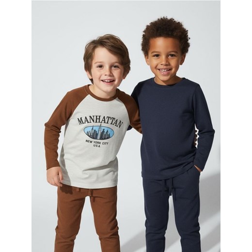 Sinsay - Bawełniana koszulka z nadrukiem 2 pack - granatowy ze sklepu Sinsay w kategorii T-shirty chłopięce - zdjęcie 187615504