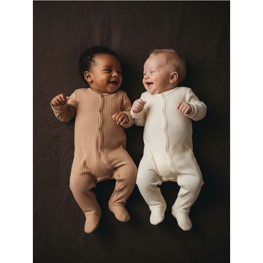 Sinsay - Prążkowane śpiochy ze stópkami 2 pack - kremowy ze sklepu Sinsay w kategorii Odzież dla niemowląt - zdjęcie 187615540