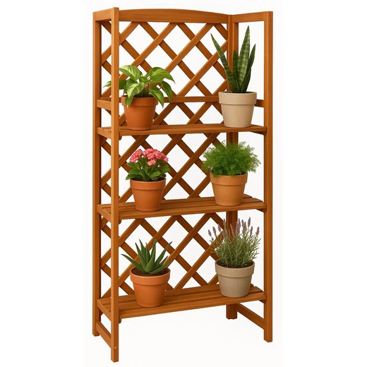 Brązowy regał z półkami na kwaity F8-T51 ze sklepu Edinos.pl w kategorii Donice i kwietniki ogrodowe - zdjęcie 187615733