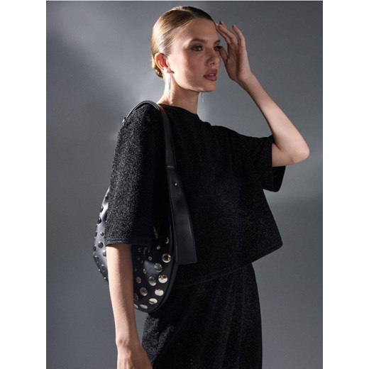 Sinsay - Bluzka z krótkimi rękawami - czarny Sinsay XS Sinsay