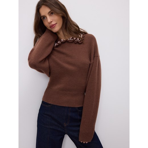 Reserved - Sweter z kołnierzykiem - ciemnobrązowy ze sklepu Reserved w kategorii Swetry damskie - zdjęcie 187618393