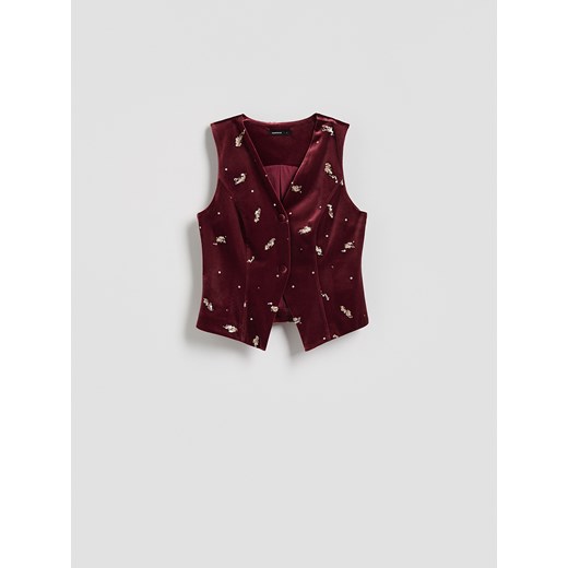 Reserved - Welurowa kamizelka z aplikacją - burgundowy ze sklepu Reserved w kategorii Kamizelki damskie - zdjęcie 187618430