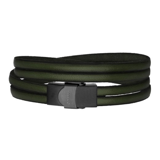 Bransoleta męska z zielonych pasków naturalnej skóry z czarnym matowym zapięciem ze sklepu manoki.pl w kategorii Bransolety - zdjęcie 187618834