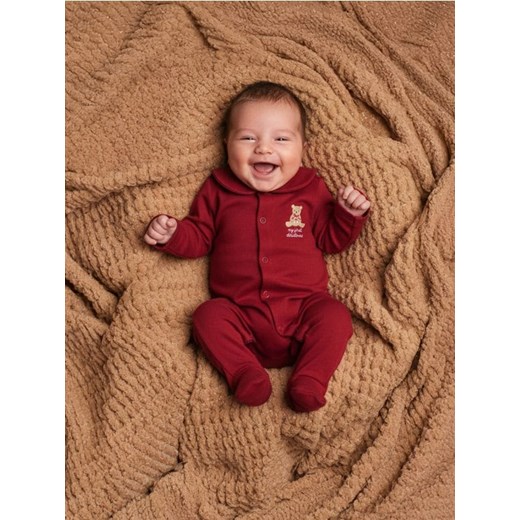 Sinsay - Pajacyk z kołnierzykiem i haftowanym misiem - bordowy ze sklepu Sinsay w kategorii Pajacyki - zdjęcie 187619523