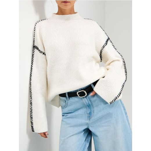 Sinsay - Prążkowany sweter - biały ze sklepu Sinsay w kategorii Swetry damskie - zdjęcie 187619561