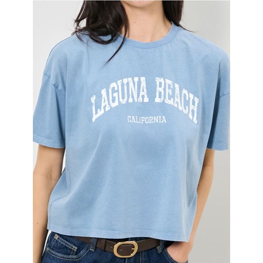 Sinsay - Bawełniana koszulka z napisem wakacyjnym - niebieski Sinsay L Sinsay