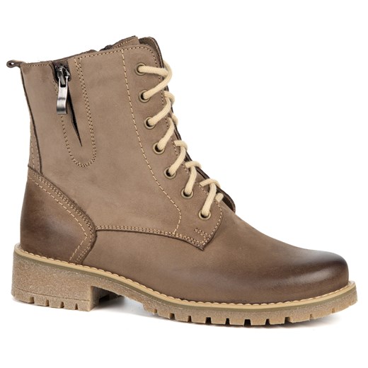 Damskie botki Lauren skóra naturalna ocieplane wełną oliwkowe ze sklepu butyolivier w kategorii Botki - zdjęcie 187619593