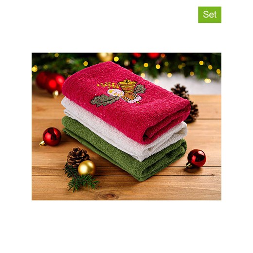 Colourful Cotton Ręczniki (3 szt.) w kolorze biało-czerwono-zielonym do rąk ze sklepu Limango Polska w kategorii Ręczniki - zdjęcie 187620123
