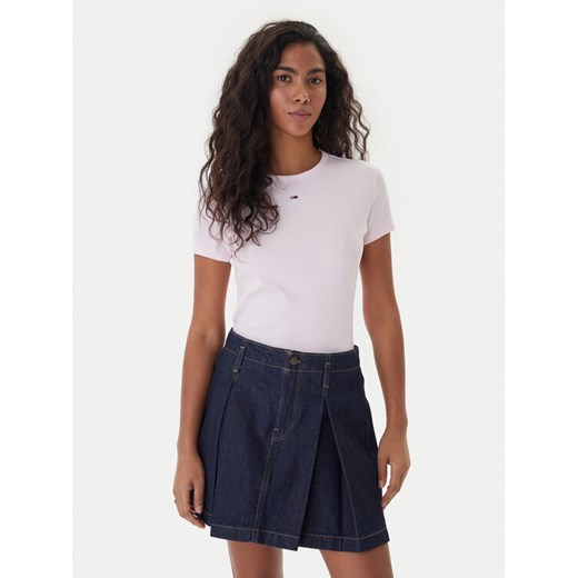 Tommy Jeans T-Shirt Essential DW0DW17383 Różowy Slim Fit ze sklepu MODIVO w kategorii Bluzki damskie - zdjęcie 187620613