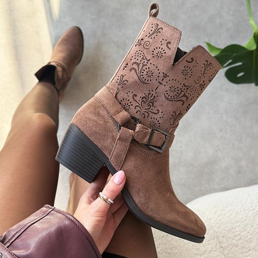 Khaki zamszowe botki damskie M.Daszyński 1921-47 ze sklepu suzana.pl w kategorii Botki - zdjęcie 187623110