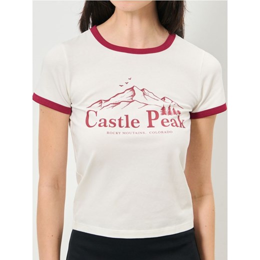 Sinsay - Bawełniana koszulka z nadrukiem - kremowy ze sklepu Sinsay w kategorii Bluzki damskie - zdjęcie 187623600