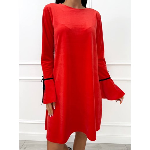 Czerwona Trapezowa Sukienka ze sklepu ModnaKiecka.pl w kategorii Sukienki - zdjęcie 187623722