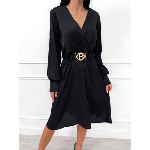 Czarna Kopertowa Sukienka ze sklepu ModnaKiecka.pl w kategorii Sukienki - zdjęcie 187623744