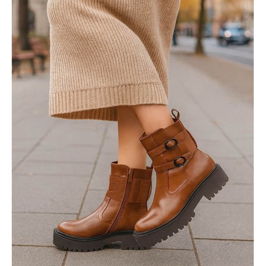 Zimowe brązowe botki na platformie /F3-2 18510 T386/ ze sklepu Pantofelek24.pl w kategorii Botki - zdjęcie 187625203