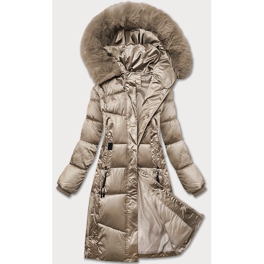 Zimowa pikowana kurtka plus size z kapturem S'west beżowa (B8267-12) ze sklepu goodlookin.pl w kategorii Kurtki damskie - zdjęcie 187625234