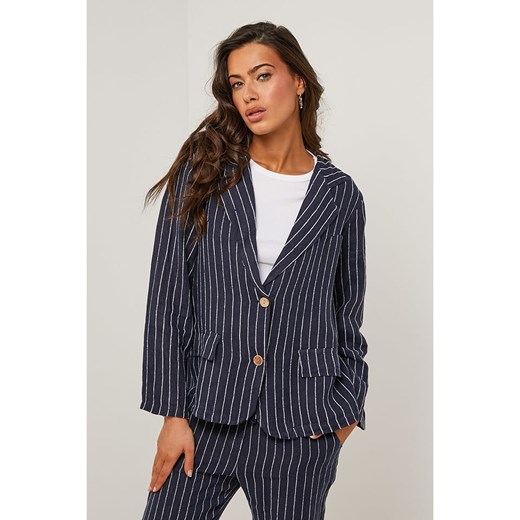 Le Monde du Lin Lniany blezer w kolorze granatowym ze sklepu Limango Polska w kategorii Marynarki damskie - zdjęcie 187627002