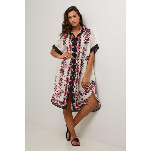 Le Monde du Lin Sukienka w kolorze kremowo-granatowo-czerwonym Le Monde Du Lin 34/36 Limango Polska wyprzedaż