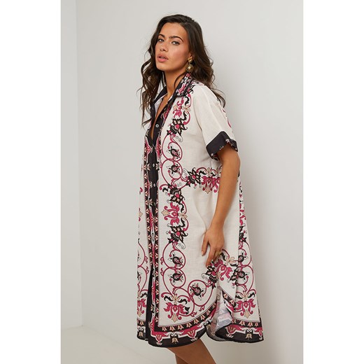 Le Monde du Lin Sukienka w kolorze kremowo-granatowo-czerwonym Le Monde Du Lin 34/36 Limango Polska okazja