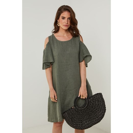 Rodier Lin Lniana sukienka w kolorze khaki ze sklepu Limango Polska w kategorii Sukienki - zdjęcie 187627370