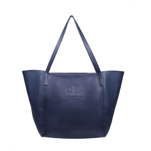 granatowa torebka damska skórzana  zapinana na zamek shopper ze sklepu Słoń Torbalski w kategorii Torby Shopper bag - zdjęcie 187630412