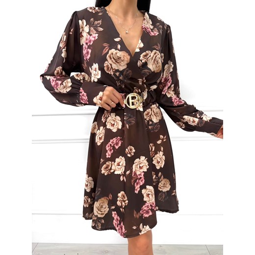 Czekoladowa Sukienka w Kwiaty ze sklepu ModnaKiecka.pl w kategorii Sukienki - zdjęcie 187630551