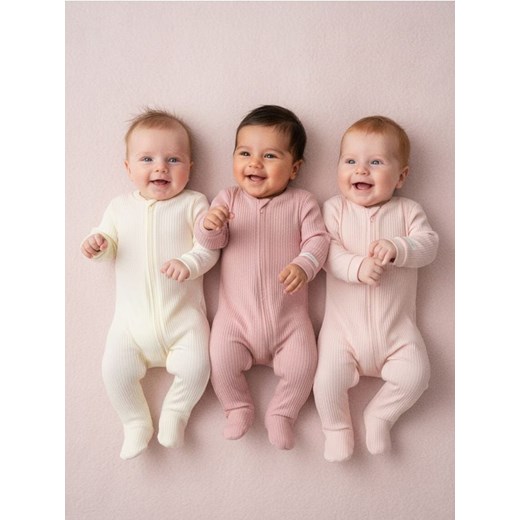 Sinsay - Pajacyk z prążkowanej dzianiny 3 pack - różowy Sinsay 74 (6-9 m) Sinsay