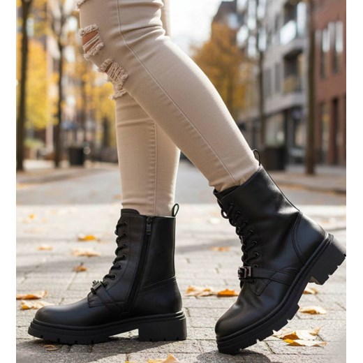 Czarne ocieplane botki trapery /K3-3 18532 W384/ ze sklepu Pantofelek24.pl w kategorii Botki - zdjęcie 187630804