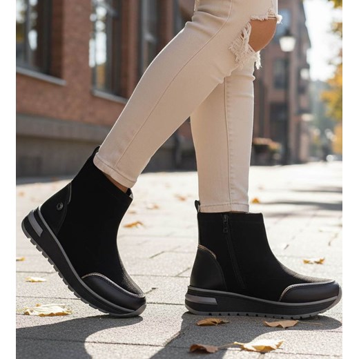 Sportowe botki damskie na zimę czarne /B4-1 18556 W205/ ze sklepu Pantofelek24.pl w kategorii Botki - zdjęcie 187630820