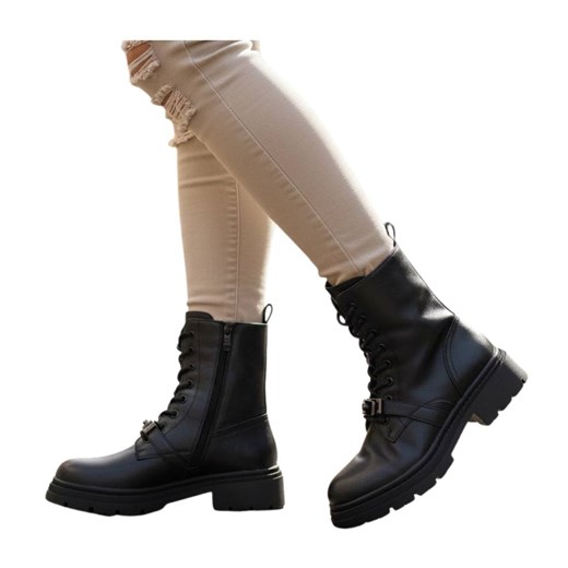 Czarne ocieplane botki trapery /K3-3 18532 W384/ 36 Pantofelek24.pl