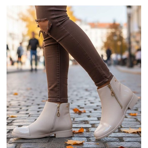 Zimowe beżowe botki damskie ocieplane /L3-2 18544 W222/ ze sklepu Pantofelek24.pl w kategorii Botki - zdjęcie 187630890