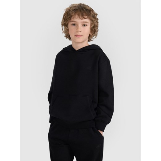 Chłopięca bluza dresowa nierozpinana z kapturem 4F 4FJRMM00TSWSM2482 - czarna ze sklepu Sportstylestory.com w kategorii Bluzy chłopięce - zdjęcie 187632434