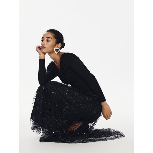 Reserved - Tiulowa spódnica z cekinami - czarny ze sklepu Reserved w kategorii Spódnice - zdjęcie 187633092